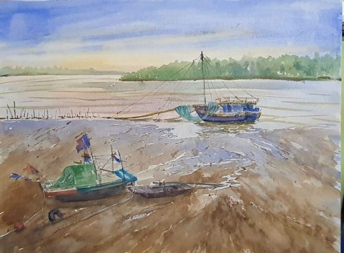Bến Cạn - Tranh Màu Nước Đẹp Của Hoạ Sĩ Nguyễn Ngọc Phương