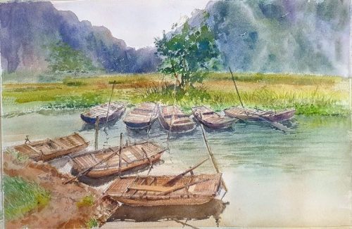 Bến Vân Long - Tranh Màu Nước Đẹp Của Hoạ Sĩ Nguyễn Ngọc Phương