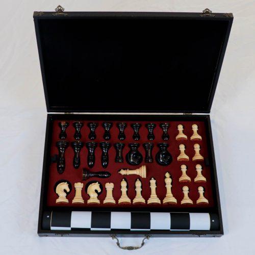 Bộ Cờ Vua Gỗ Mun Thích Đế Nỉ - Bàn Cờ Da - Hộp Đưng Da Cao Cấp- Luxury Wooden Chess Set