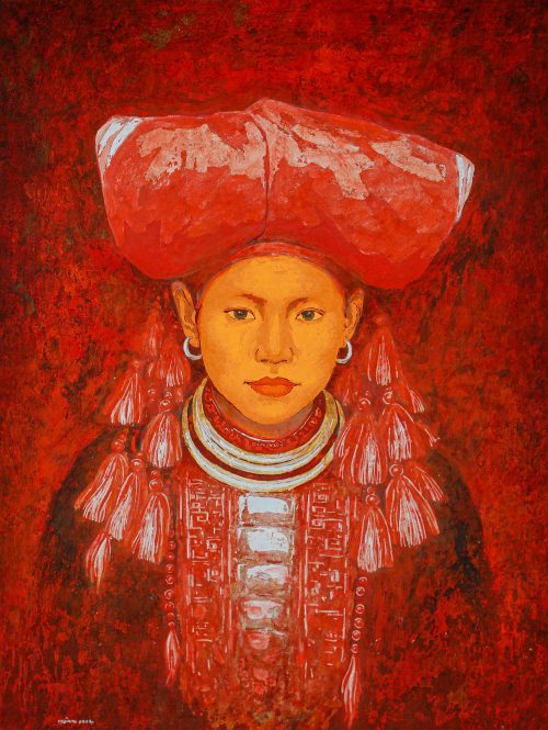Chân Dung Thiếu Nữ Dao Đỏ VIII - Tranh Sơn Mài Nghệ Thuật Của Họa Sĩ Hoàng Hoàn