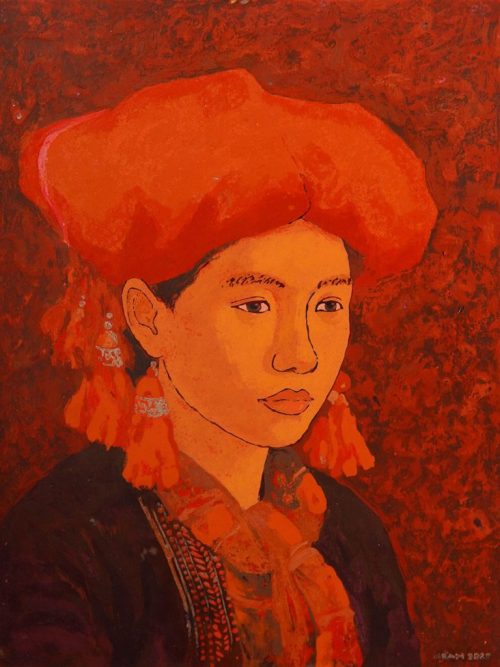 Chân Dung Thiếu Nữ Dao Đỏ III - Quà Tặng Tranh Nghệ Thuật Họa Sĩ Hoàng Hoàn