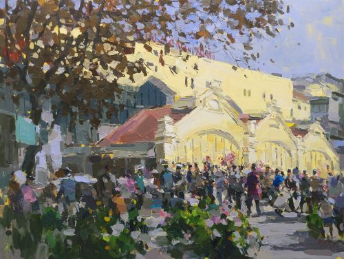 Chợ Đồng Xuân II tranh sơn dầu phố đẹp của hoạ sĩ Phạm Hoàng Minh