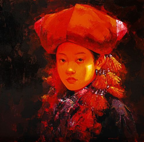 Cô Gái Dao Đỏ IV - Tranh Acrylic Nghệ Thuật của Họa Sĩ Hoàng Hoàn