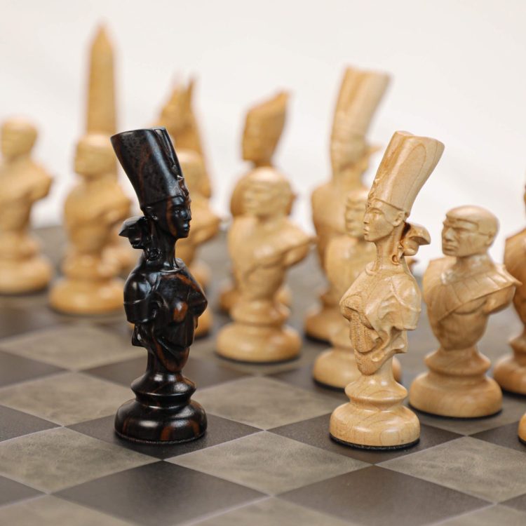 Cờ Vua Ai Cập – Gỗ Mun & Gỗ Thích, Bàn Cờ Da – Luxury Chess Set 1