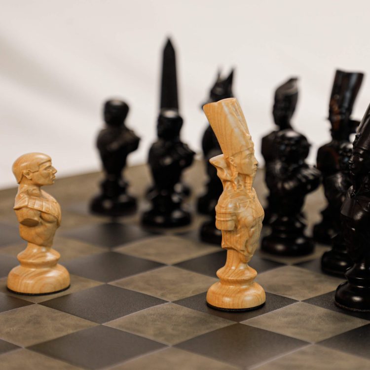 Cờ Vua Ai Cập – Gỗ Mun & Gỗ Thích, Bàn Cờ Da – Luxury Chess Set 2