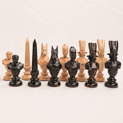 Cờ Vua Ai Cập – Gỗ Mun & Gỗ Thích, Bàn Cờ Da – Luxury Chess Set 5