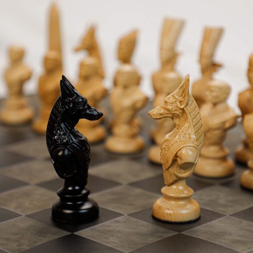 Cờ Vua Ai Cập – Gỗ Mun & Gỗ Thích, Bàn Cờ Da – Luxury Chess Set