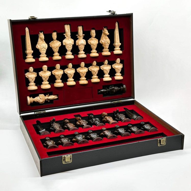 Cờ Vua Ai Cập – Gỗ Mun & Gỗ Thích, Bàn Cờ Da – Luxury Chess Set 7