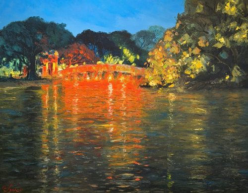 Đêm Hồ Gươm - Tranh Sơn Dầu Phong Cảnh Hoạ Sĩ Đặng Đình Ngỡ