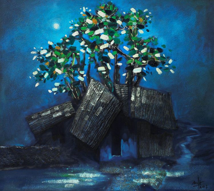 Đêm trăng xanh tranh sơn dầu họa sĩ Đậu Quang Anh