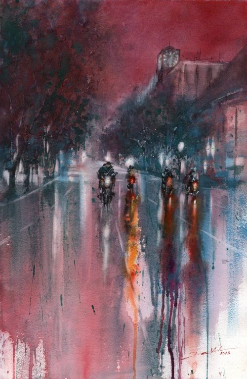 Dưới Bóng Đồng Hồ - Quà Tặng Tranh Nghệ Thuật Màu Nước Họa Sĩ Minh Đàm