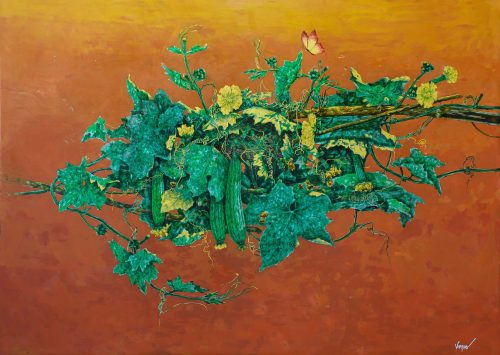Giàn Mướp III - Tranh Sơn Mài của Họa Sĩ Nguyễn Văn Nghĩa