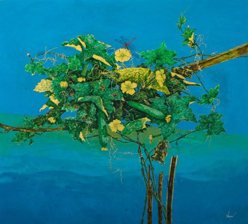 Giàn Mướp IV - Tranh Sơn Mài của Họa Sĩ Nguyễn Văn Nghĩa