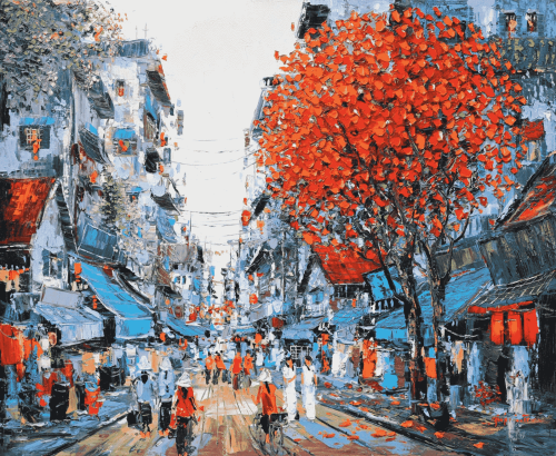 Phố Thu IV - Tranh Sơn Dầu của Họa Sĩ Giáp Văn Tuấn
