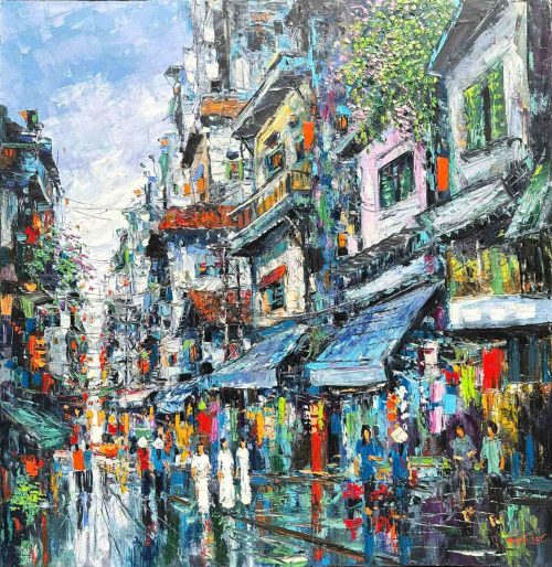 Phố Thu V - Tranh Sơn Dầu Của Họa Sĩ Giáp Văn Tuấn