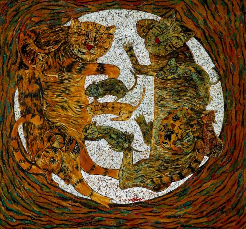 Hạnh Phúc Nhà Mèo - Tranh Sơn Mài Đẹp Của Họa Sĩ Ngô Bá Công