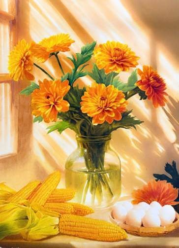 Hoa Đồng Tiền - Tranh màu nước hoạ sĩ Nguyễn Đình Lâm