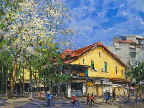 Hoa Sữa Nơi Góc Phố - Tranh Sơn Dầu Của Họa Sĩ Phạm Hoàng Minh