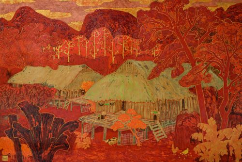 Hương Mai Bản Em - Tranh sơn mài nghệ thuật bởi họa sĩ Ngô Tuấn Anh