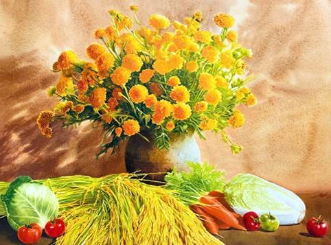 Hương Quê - Tranh màu nước hoạ sĩ Nguyễn Đình Lâm