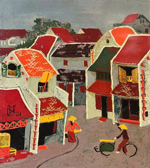 Khu Phố Cổ II - Quà Tặng Tranh Sơn Mài Bởi Họa Sĩ Lê Khánh Hiếu