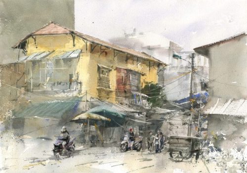Mùa Đông Hà Nội Trên Phố Sơn Tây - Quà Tặng Tranh Nghệ Thuật Màu Nước Họa Sĩ Minh Đàm