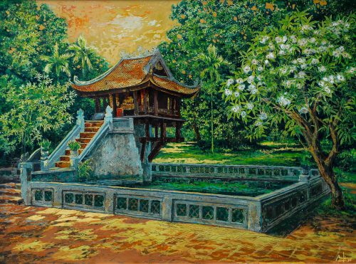 Nắng Muộn Chốn Thiền - Tranh Sơn Mài Phong Cảnh của Họa Sĩ Đậu Quang Anh
