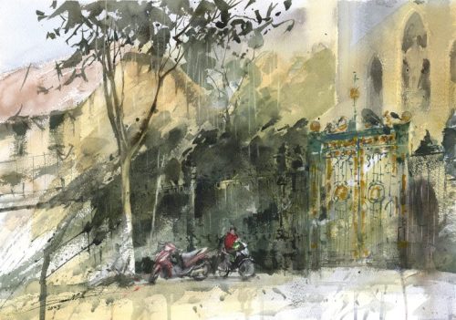 Nhà Thờ Hàm Long - Quà Tặng Tranh Nghệ Thuật Màu Nước Họa Sĩ Minh Đàm