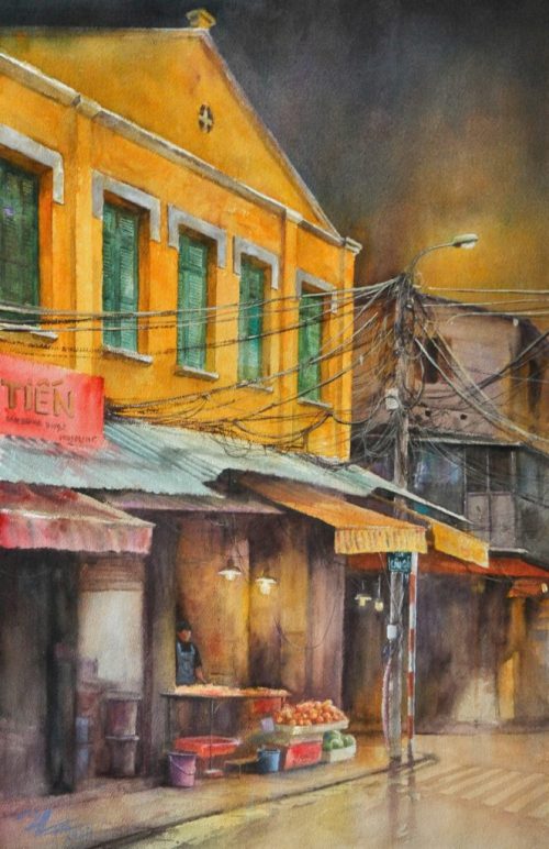 Phố Đêm 2 - Quà tặng tranh nghệ thuật màu nước bởi họa sĩ Đức Tiến