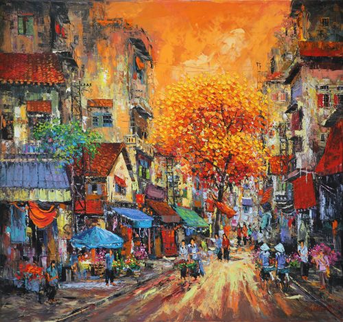 Phố Hà Nội I Quà Tặng Tranh Sơn Dầu Họa Sĩ Giáp Văn Tuấn