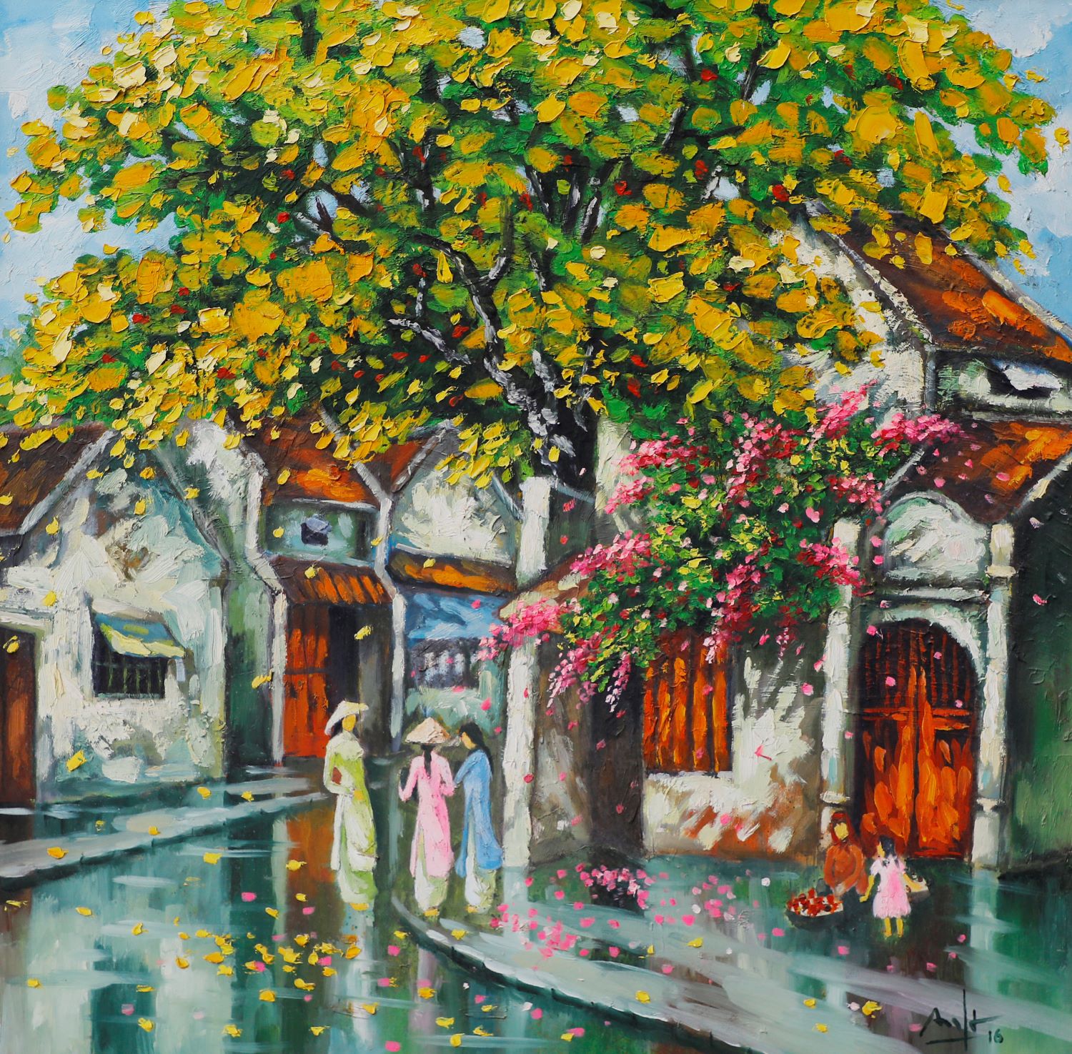 Phố sau mưa I tranh sơn dầu họa sĩ Đậu Quang Anh