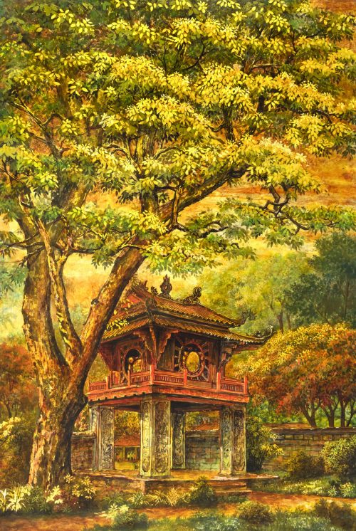 Sắc Thu Khuê Văn Các - Tranh Sơn Mài Nghệ Thuật Của Họa Sĩ Nguyễn Bách Triệu