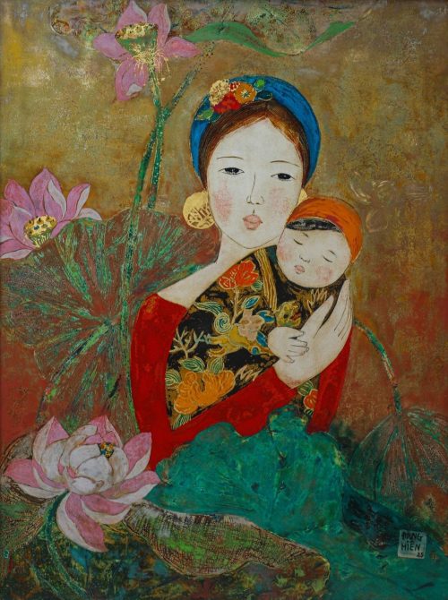 Sen Nở - Tranh sơn mài nghệ thuật của hoạ sĩ Đặng Hiền