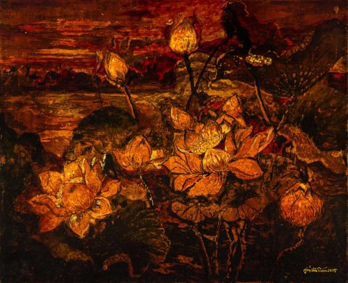 Sen Trong Đêm - Tranh Sơn Mài của Họa Sĩ Giáp Văn Tuấn