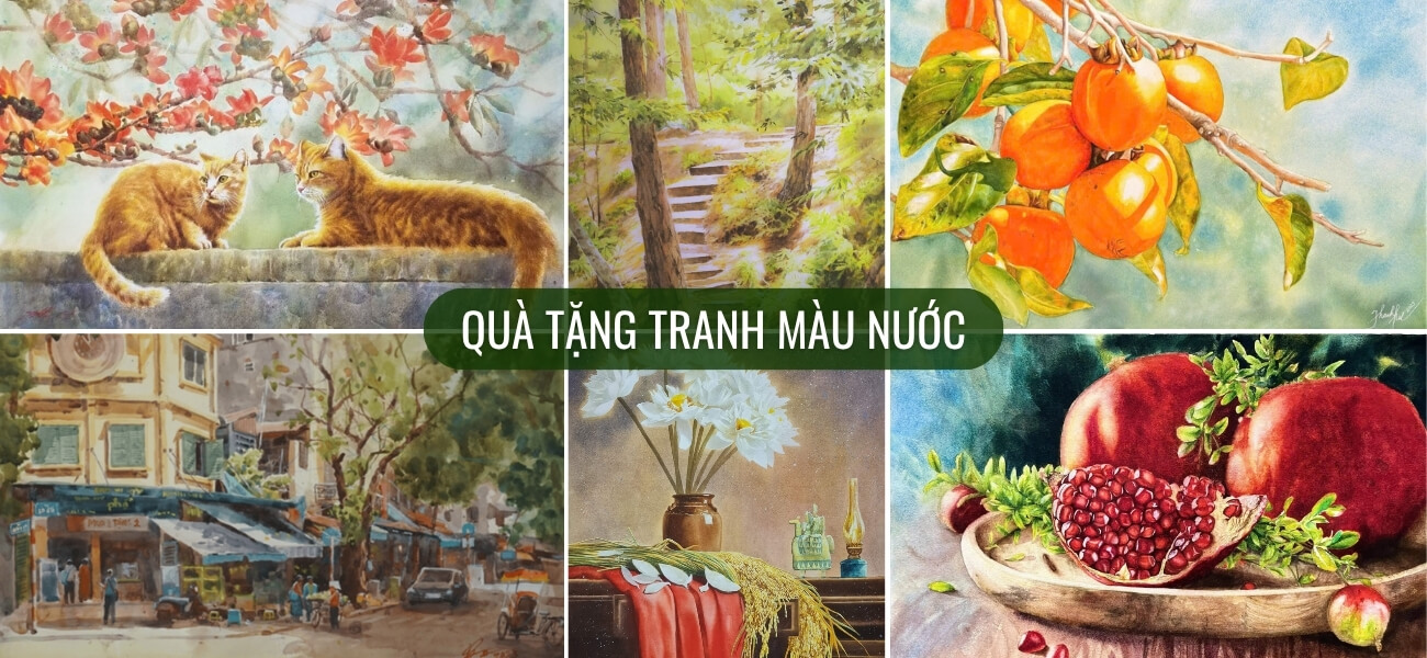 Banner quà tặng tranh màu nước