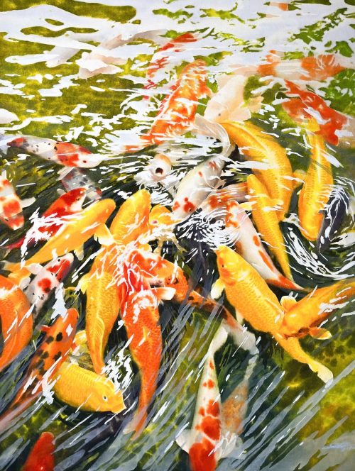 Cá và Nước - Tranh màu nước hoạ sĩ Nguyễn Đình Lâm