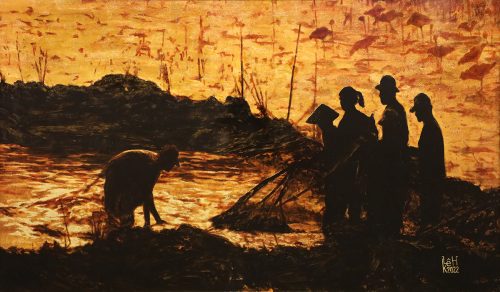 Nắng muộn - Tranh nghệ thuật sơn mài bởi họa sĩ Lê Khánh Hiếu
